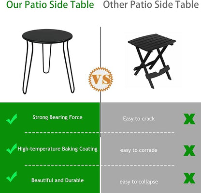 Small Patio Side Table, Weather Resistant Anti-Rust Outdoor Metal Patio Round End Table, Outdoor End Table for Garden, Porch, Balcony, Yard, (Black)