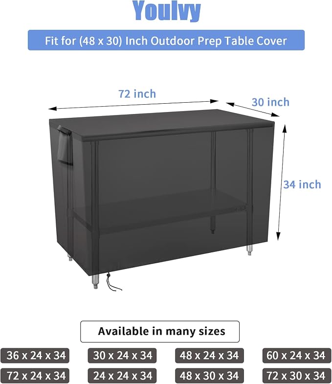 Outdoor Prep Table Cover 72 Inch, Waterproof Fadeproof UV Resistant Patio Stainless Steel Metal BBQ Table Cover All Season Protection for Outdoor Table - 72 x 30 x 34 Inch