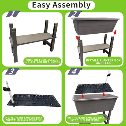 3 Pcs Self Watering Elevated Raised Garden Bed, Large Outdoor Plastic Planter Box Big Flower Plant Pot for Planting Flowers Vegetables and Herbs (3, Khaki)