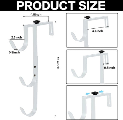 2Pcs White Pool Pole Hangers, Adjustable Heavy Duty Swimming Pool Fence Hooks for Pool Equipment, Skimmers, Leaf Rakes, Nets, Brushes, Vacuum Hose, Garden Tool Organizer