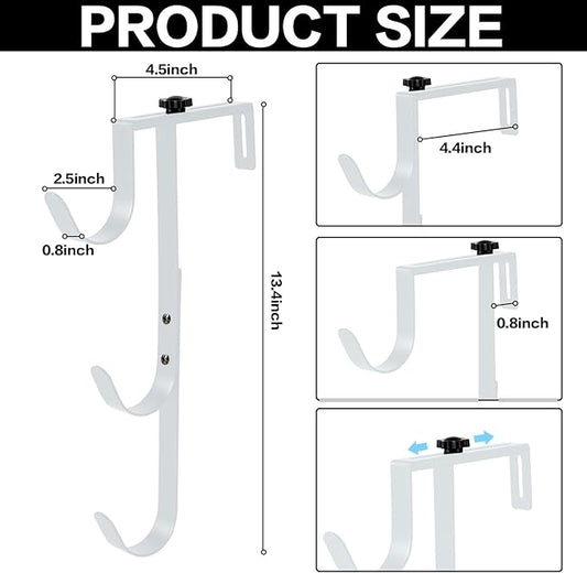 2Pcs White Pool Pole Hangers, Adjustable Heavy Duty Swimming Pool Fence Hooks for Pool Equipment, Skimmers, Leaf Rakes, Nets, Brushes, Vacuum Hose, Garden Tool Organizer