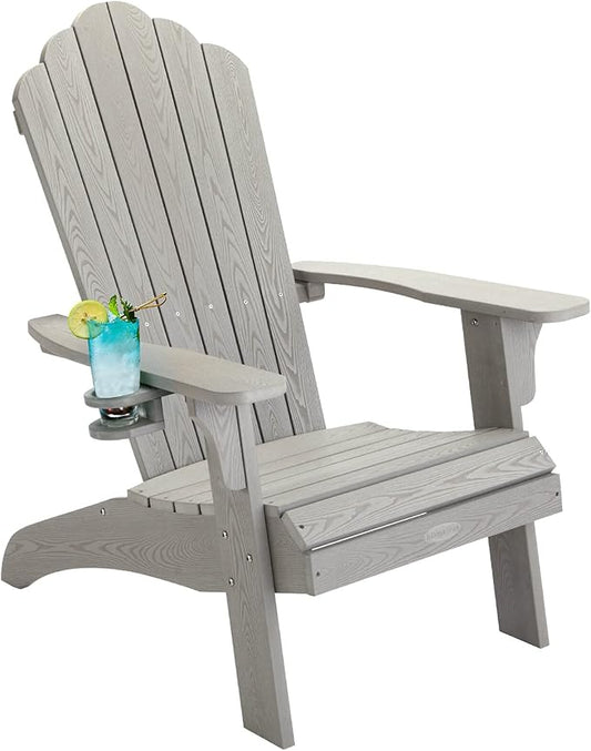 hOmeHua Oversized Adirondack Chair, HIPS Adirondack Chairs Weather Resistant with Cup Holder, Plastic Outdoor Chair for Patio, Backyard Deck, Fire Pit Lawn Porch (Grey)