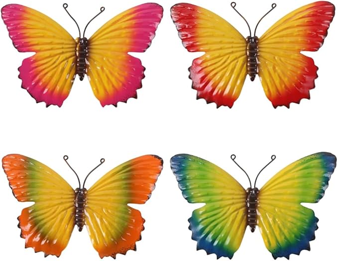 dreamskip 4 Pcs Metal Butterfly Wall Decor Art, Colorful Metal Butterflies Outdoor Wall Art, Hand-Crafted Outdoor Wall Decor For Yard, Garden, Fence, Patio, Living Room, Bedroom Decoration