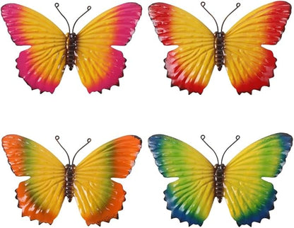 dreamskip 4 Pcs Metal Butterfly Wall Decor Art, Colorful Metal Butterflies Outdoor Wall Art, Hand-Crafted Outdoor Wall Decor For Yard, Garden, Fence, Patio, Living Room, Bedroom Decoration