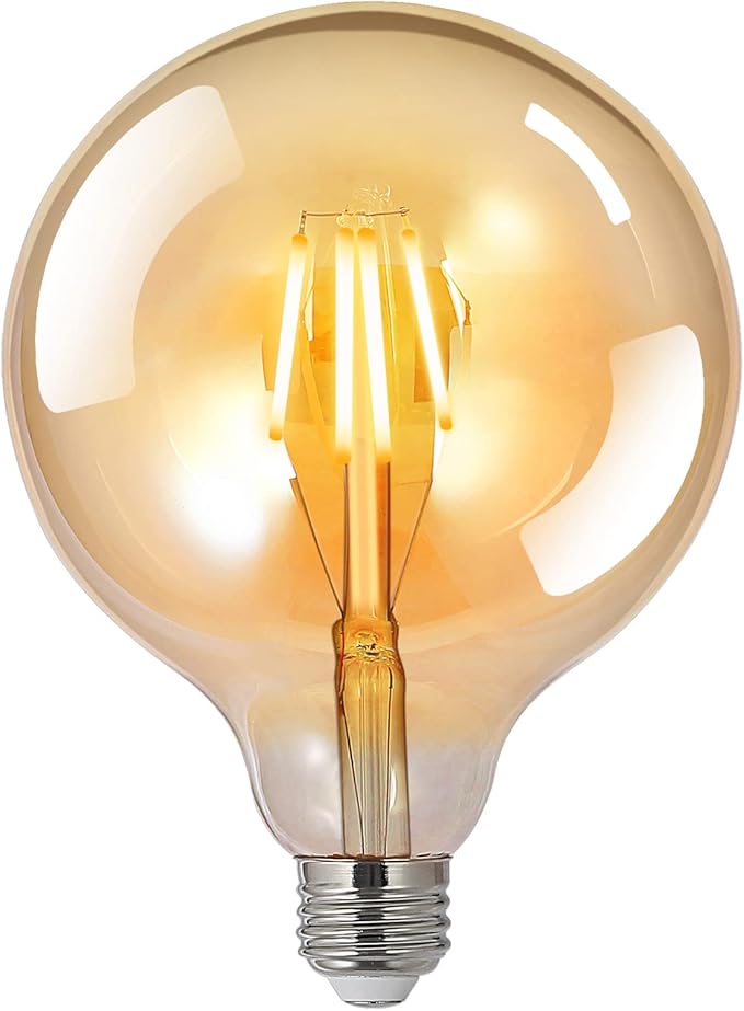 BoostArea LED Bulbs 60 Watt Equivalent, 2 Pack 6W G125 Led Globe Bulbs, Antique Vintage Light Bulbs Amber, E26 LED Edison Light Bulb, 2700K 800LM Warm White, E26 Standard Base, Non-Dimmable