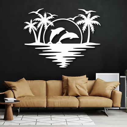 Palm Tree Metal Wall Decor,Palm Tree Outdoor Wall Art,Tropical Palm Tree Wall Decorations for Living Room,Outdoor Wall Decorations for House (24"×19",White)