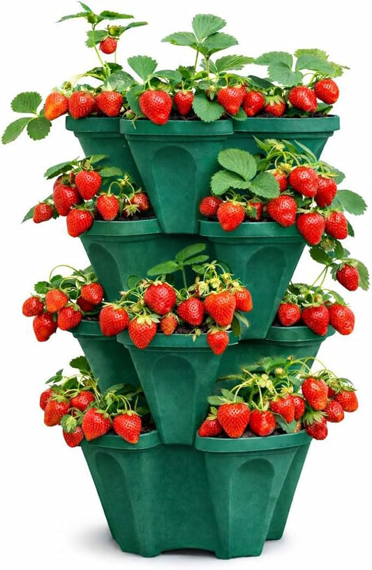 Strawberry Planter Tower, 4 Tier Stackable Vertical Planter, 28 Plant Sites, Space Saving Garden Planter, Indoor Outdoor, Made in USA (Deep Forest, Small)