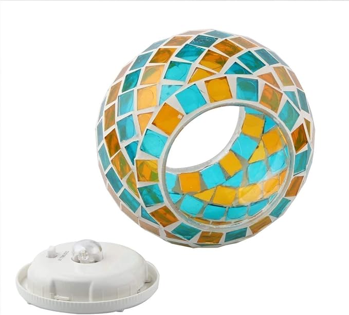 Waterproof Color Changing Table Lamp, Solar Powered Mosaic Glass Ball LED Garden Lawn Night Light Lamps, Party Lights for Home,Yard, Indoor,Outdoor Decoration Lights (Yellow&Blue)