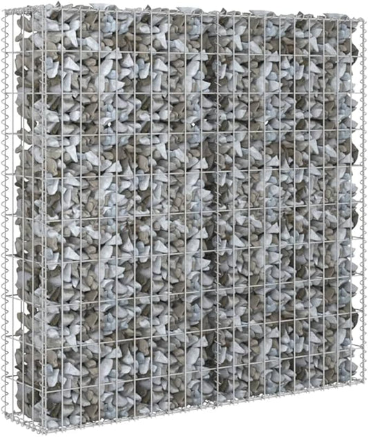 Galvanized Steel Gabion Wall with Covers, Gabion Mesh Wire Wall Panel Galvanized Steel Garden Stone Wire Basket Fencing Patio Decorative Fence, 31.5"x7.87"x39.4",-177