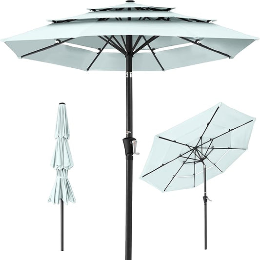 Best Choice Products 10ft 3-Tier Market Patio Umbrella, Outdoor Sun Shade with Tilt, Crank Lift, 8 Ribs for Backyard, Deck, Poolside – Baby Blue