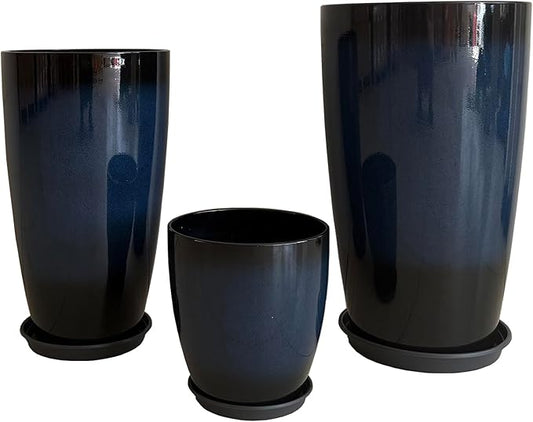 24/21/11 Inch Tall Planter Pots Garden Plastic Planters - Set of 3 for Indoor & Outdoor Use - Decorative Lightweight Flower Pots