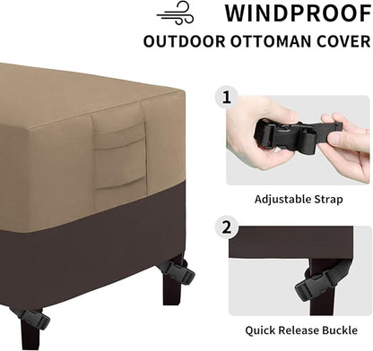 Easy-Going Outdoor Ottoman Cover, Waterproof Patio Ottoman Cover, Heavy Duty Outdoor Furniture Cover with Padded Handles (33"x33"x17", Camel/Dark Brown)