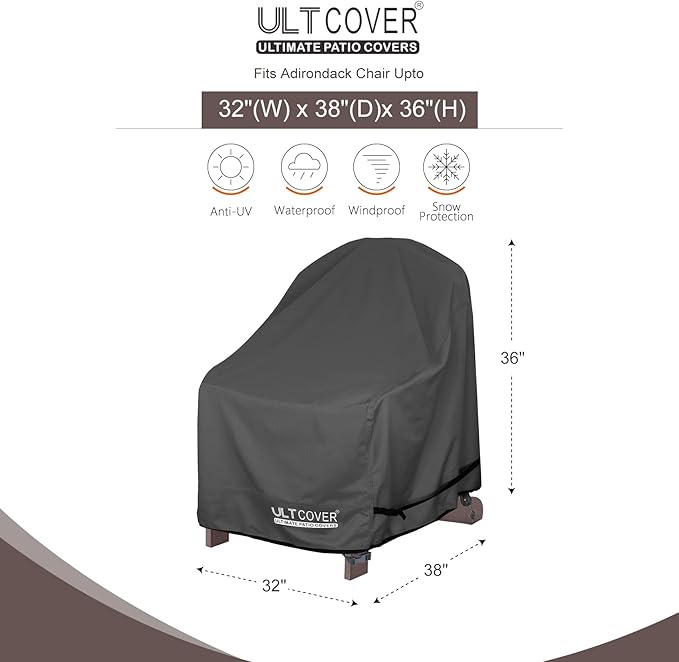ULTCOVER Waterproof Patio Adirondack Chair Cover 2 Pack for Outdoor Chair Size Upto 32W x 38D x 36H inch, Black