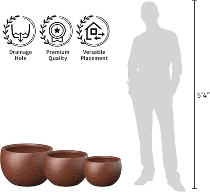 Kante 15.7" Dia Round Concrete Planter, Outdoor/Indoor Large Bowl Plant Pots with Drainage Hole and Rubber Plug for Garden Patio Balcony Home, Rusty