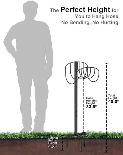 Artigarden Freestanding Garden Hose Holder Hanger, Outdoor Heavy Duty Metal Water Hose Storage Holders Stand Organizer Rack Detachable Stake, Holds 150 Ft of Hoses for Outside Lawn Yard, Black
