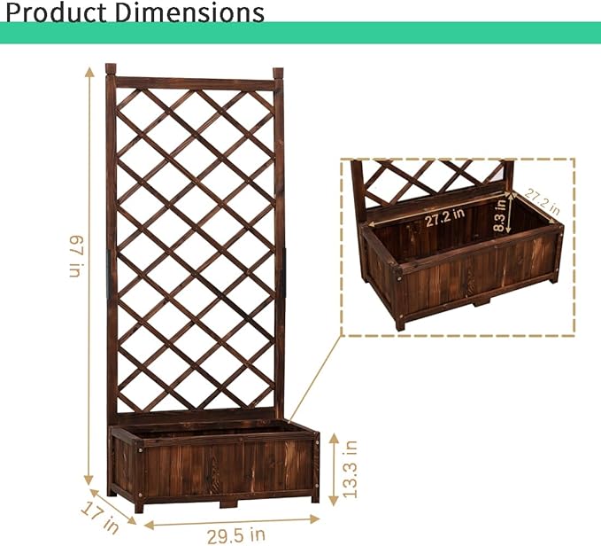 Anraja Raised Garden Bed with Trellis Wooden Planter Box Set of 2 Outdoor Wood Privacy Screen for Climbing Plant Planting Flower Patio Tomato Vegetable Herb Balcony Porch 29.5" L x 17.0" W x 67.0" H