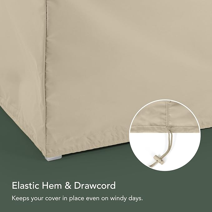Covermates Elite Outdoor Patio Sofa Cover – Water-Resistant 300D Polyester, Double-Stitched Seams, Elastic Hem, Auto-Locking Drawcord & Mesh Vent for Moderate Weather, 48W x 26D x 34H, Khaki