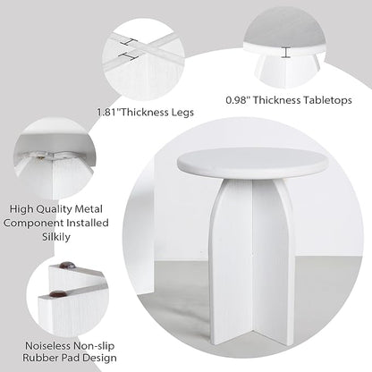 Oakrain Small Round Side End Table, Modern Nightstand Bedside Table, White Accent Pedestal Table for Living Room Bedroom Office Balcony