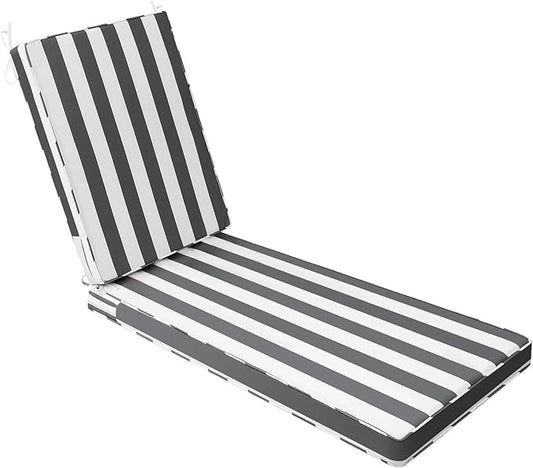 AAAAAcessories Outdoor Chaise Lounge Cushions, Waterproof, Fade-Resistant Patio Furniture Replacement Cushions, 80" x 26" x 3", Gray Cabana Stripe