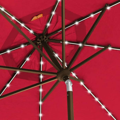 EliteShade USA 10-Year-Non-Fading Solar 9ft 3 Tiers Market Umbrella with 80 LED Lights Patio Umbrellas Outdoor Table with Ventilation,Logo Red