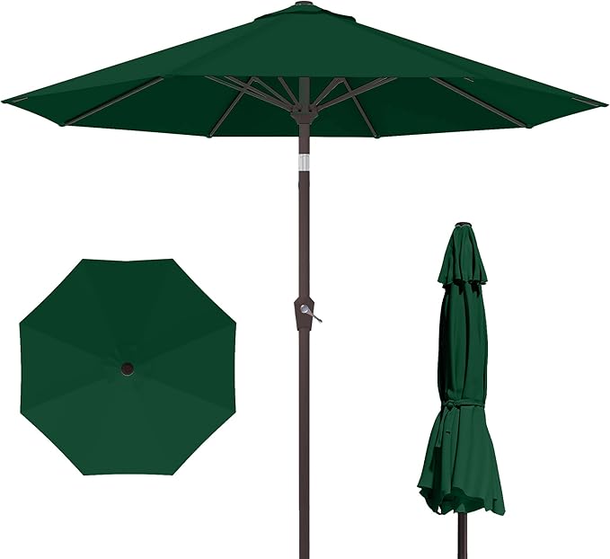 PatioKingdom 10FT Patio Umbrella with Push Button Tilt and Crank, Outdoor Market Umbrella with 8 Fiberglass Ribs, UV Protection Table Umbrella for Pool,Backyard,Garden,Deck(Dark Green, 10FT)