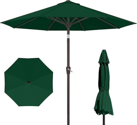 PatioKingdom 10FT Patio Umbrella with Push Button Tilt and Crank, Outdoor Market Umbrella with 8 Fiberglass Ribs, UV Protection Table Umbrella for Pool,Backyard,Garden,Deck(Dark Green, 10FT)
