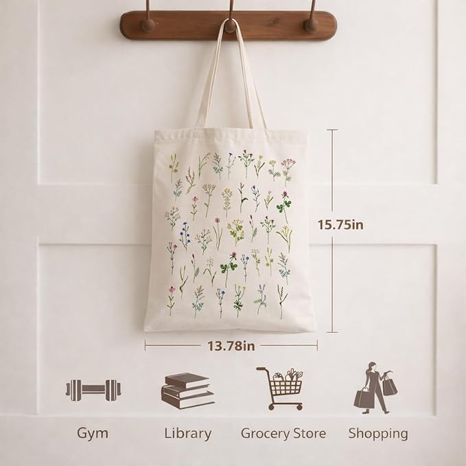 Floral Canvas Tote, Women Weekend Bags, Reusable Grocery Canvas Bag, Large Two Sided Printing Tote Bags
