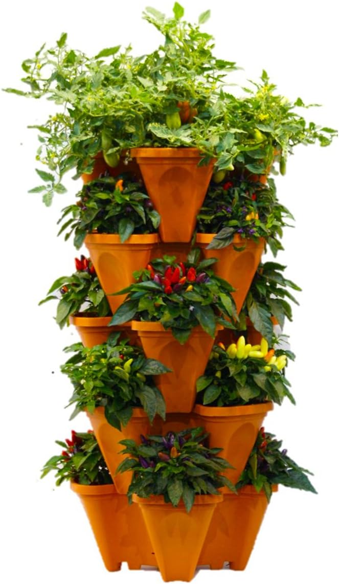Vertical Gardening Planters - Use Mr Stacky Pots With ANY Grow Medium (Soil, Hydroton, Vermiculte, Perlite, Coco Fiber) - Great for Hydroponics and Aquaponics Too - Build Your Own Stacking Container Garden System - For Growing Strawberries, Vegetables,...