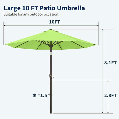 PatioKingdom 10FT Patio Umbrella with Push Button Tilt and Crank, Outdoor Market Umbrella with 8 Fiberglass Ribs, UV Protection Table Umbrella for Pool,Backyard,Garden,Deck(Apple Green, 10FT)