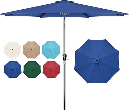 Simple Deluxe 9FT Outdoor Patio Umbrella UV-Protection Table Umbrella with Push Button 8 Ribs Tilt/Crank Waterproof Market Umbrella for Garden, Backyard, Pool, Deck, Blue