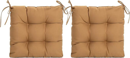ARTPLANT Outdoor Dinning Seat Pads Cushions with Tie 19"x19"x4",Square Wicker Outdoor Tufted Chair Cushion,Set of 2,Light Brown