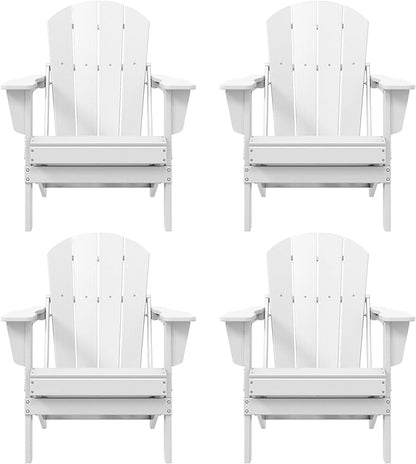 Westin Outdoors Laguna WO Home Furniture Adirondack Chair 4 PC Set Classic Outdoor Patio Folding Chair for Bon Fire Pit Lawn Backyard Beach Plastic Weather-Resistant (White)