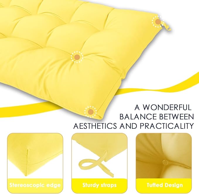 MTMR Outdoor Bench Cushion for Furniture 40X19 Inch Tufted Porch Swing Cushions with High Elasticity PP Cotton and Durable Ties, Thick Bench Seat Cushions for Patio Furnitures Yellow