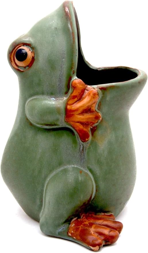 7" Ceramic Frog Shaped Plant Pot for Bonsai Flower Succulent Planter Candy Dish Pencil Holder Decor Multipurpose Green Frog Gift