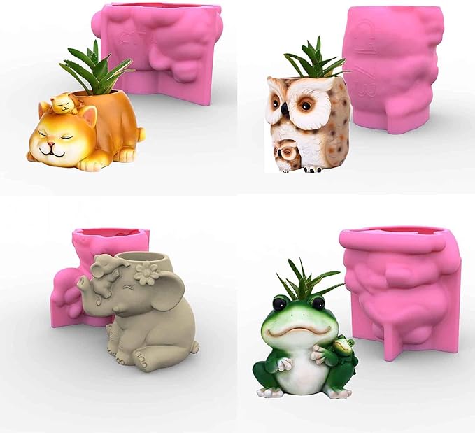 Grainrain Cat Concrete Plant Mold Planter Silicone Mould Cylinder Resin Mold for DIY Crafts Succulent Flower Pots Jewelry Trinkets Candle Holder Organizer (C174)