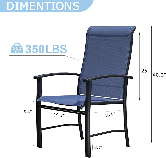 Patio Dining Chairs Set of 4, Outdoor Dining Chairs with High Back, Metal Outdoor Chair Set with Comfort and Durability, Patio Chair for Deck Lawn Kitchen Garden Backyard, Blue