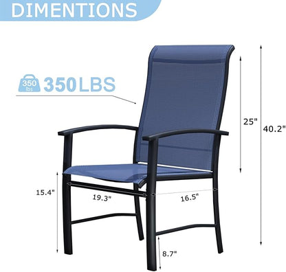 Patio Dining Chairs Set of 6, Outdoor Dining Chairs with High Back, Metal Outdoor Chair Set with Comfort and Durability, Patio Chair for Deck Lawn Kitchen Garden Backyard, Blue