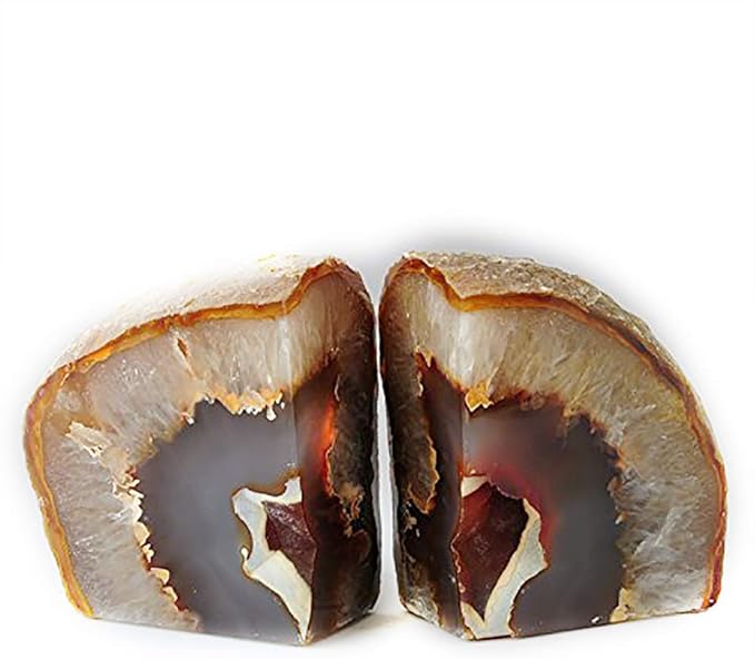JIC Gem Natural Agate Book Ends Decorative geode bookends for Heavy Books with Rubber Bumpers Crystal Bookends for Shelves and Office Decoration 1 Pair(6 to 8 Lbs)