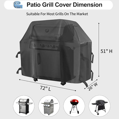 OutdoorLines Waterproof Heavy Duty BBQ Grill Cover - Universal Barbecue Grill Covers UV Resistant Barbeque Gas Grill Cover for Outdoor Outside Grill, 72L x 26W x 51H Inch, Black