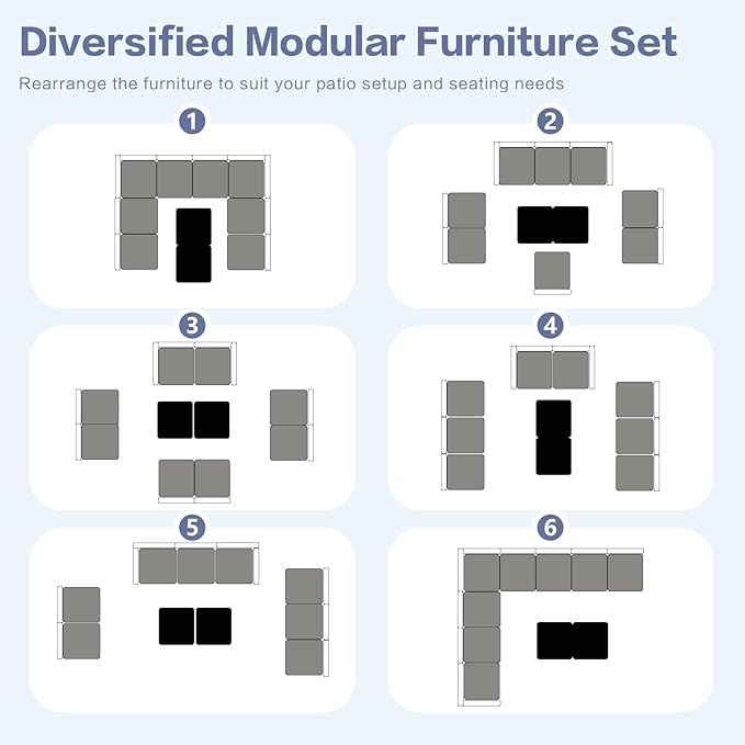10-Piece Outdoor Sectional Sofa Set, Wicker Patio Furniture with Grey Cushions for Your Villa, Balcony, Porch, Backyard, Grey Rattan