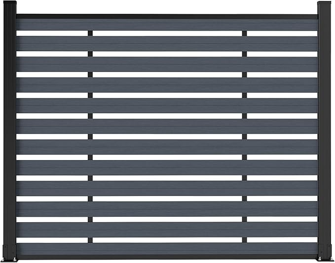 Outdoor Privacy Fence WPC, AC Unit Air Conditioner Screen 5 FT(H) x 6 FT(W) Trash Can with Aluminum Alloy Post, Decorative Fencing, Gray with 2 Post