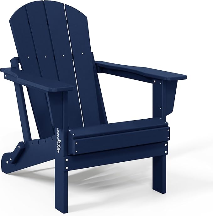 WestinTrends Malibu Malibu Outdoor Folding Poly Adirondack Chair (Set of 8), Navy Blue