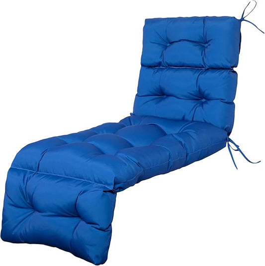 ARTPLAN Outdoor Chasie Lounge Tufted Thick Cushion with Ties,Replacement Wicker Chair Cushion for Paito Fruniture,72x22x4inches,All Weather, Navy Blue