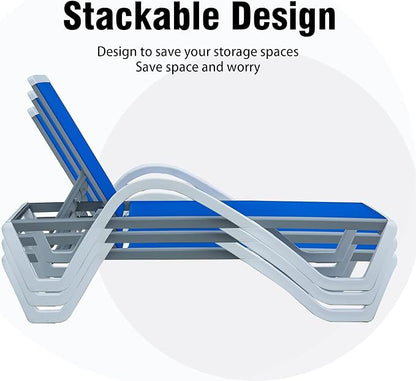 Domi Patio Chaise Lounge Outdoor Lounge Chair Adjustable Aluminum Pool Lounge Chair with Armrests, Durable Textilene, All Weather Poolside Lounger for Deck, Lawn, Garden, Blue