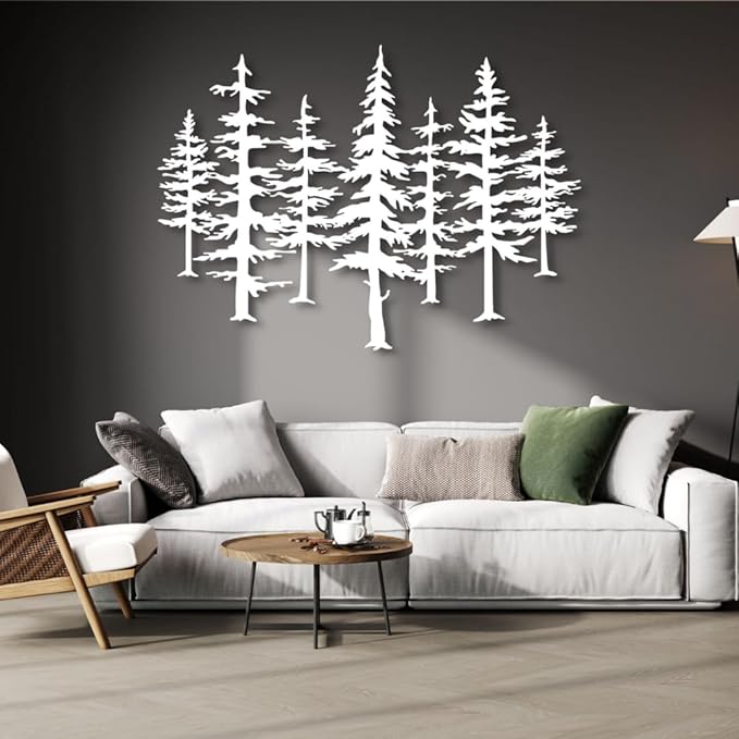 Pine Tree Metal Wall Art, Big Pine Trees Metal Wall Art, Metal Pine Tree Art, Metal Minimalist Pine Wall Decor, Nature and Forest Decor, Tree Decor Wall Hanging, Nature Lover Gift (Gold, 66"x 47"| 167x121cm)