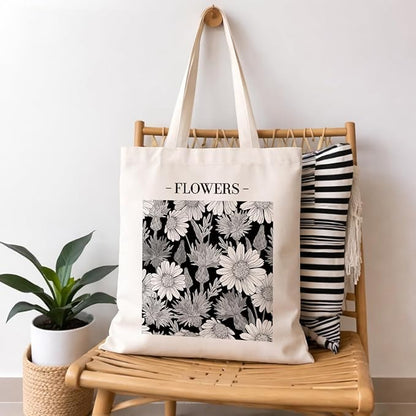 Floral Canvas Tote, Women Weekend Bags, Reusable Grocery Canvas Bag, Large Two Sided Printing Tote Bags