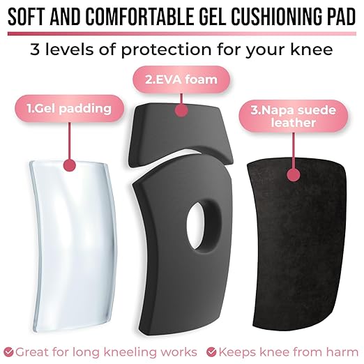 PRO Flooring Style Knee Pads for Women with 3 Levels of Protection, Pink, 1 Pair - Flat Napa Suede Leather & Multi Adjustable Fasteners - All Day Comfort, Made in USA