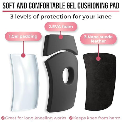 PRO Flooring Style Knee Pads for Women with 3 Levels of Protection, Pink, 1 Pair - Flat Napa Suede Leather & Multi Adjustable Fasteners - All Day Comfort, Made in USA