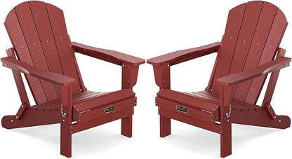SERWALL Foldable Adirondack Chair Set of 2 for Patio Garden Outdoors Fire Pit Chairs- Red
