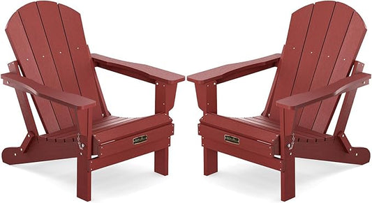 SERWALL Foldable Adirondack Chair Set of 2 for Patio Garden Outdoors Fire Pit Chairs- Red